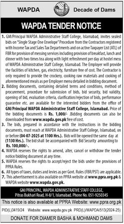 Wapda Islamabad Tender Notice